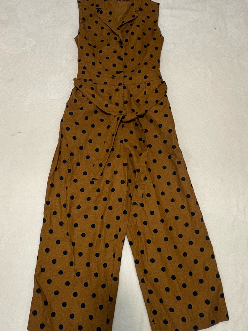 Boden Brown Polka Dot Sleeveless Tie-Waist Jumpsuit